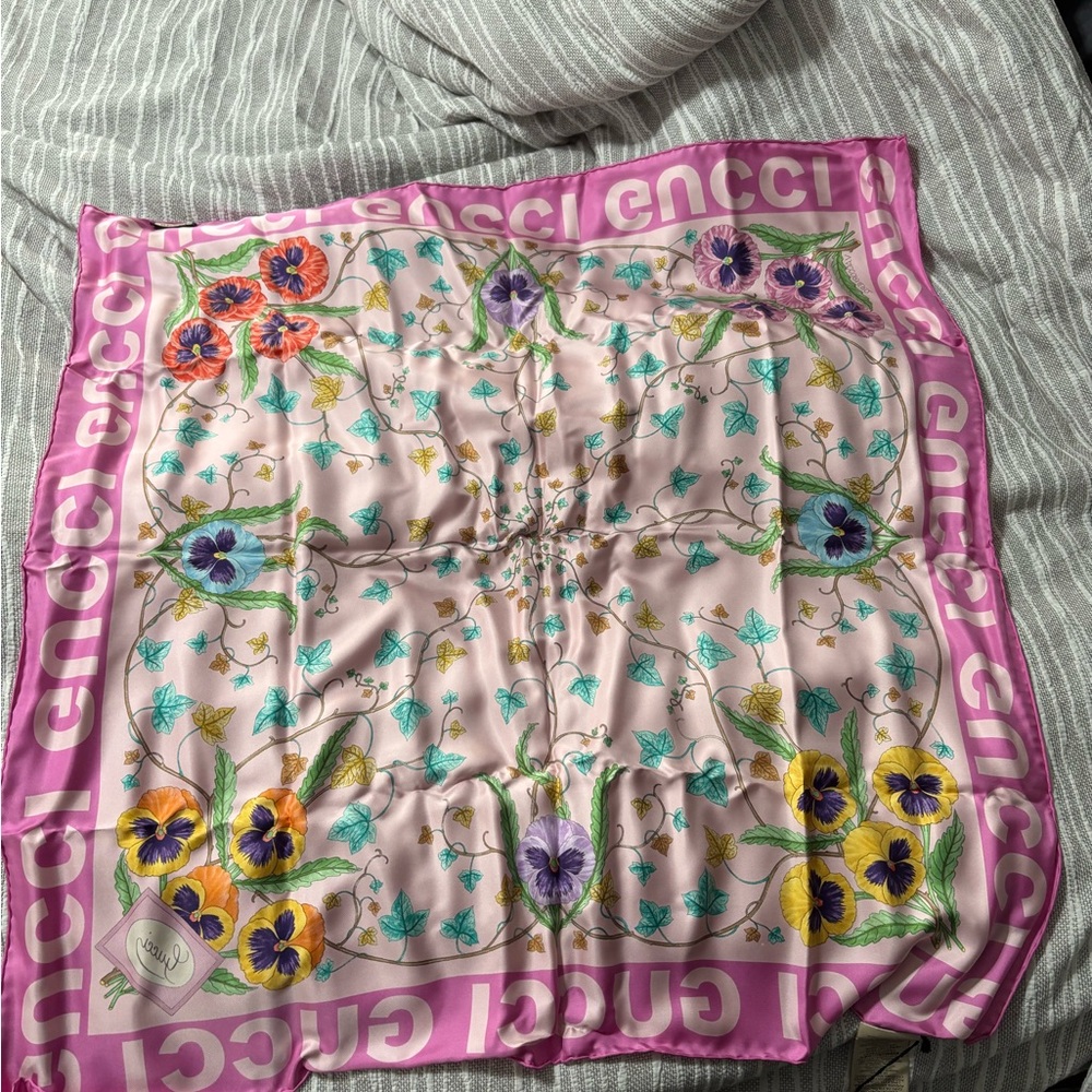 Gucci Pink Floral Silk Scarf